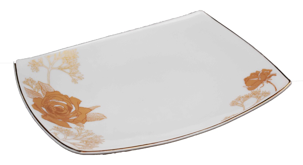 15&quot; Opal Glass Gold Flower Square Plate (18 pcs/ctn)