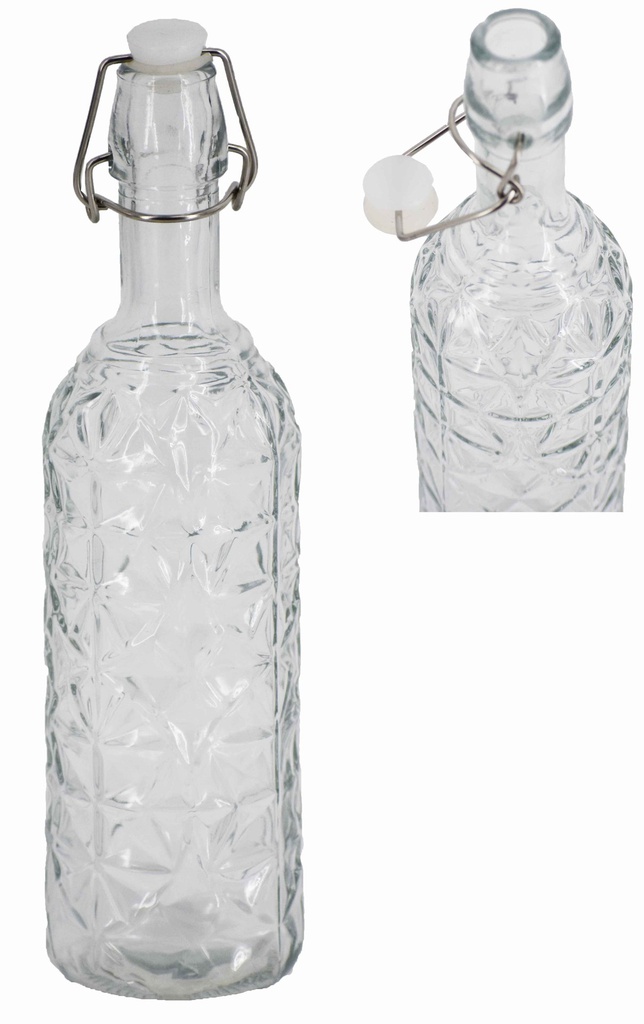 25oz Plastic Plug Glass Bottle w Embossed Sides (12 pcs/ctn)