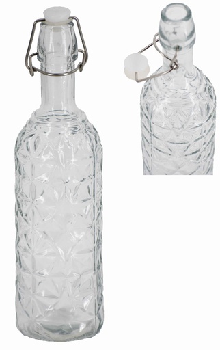 [GL180-0.75] 25oz Plastic Plug Glass Bottle w Embossed Sides (12 pcs/ctn)