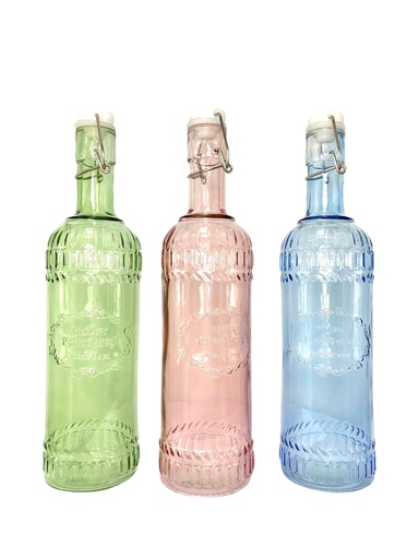 [GL180-1.1C] 37oz Plastic Plug Glass Bottle, Mixed Color (12 pcs/ctn)
