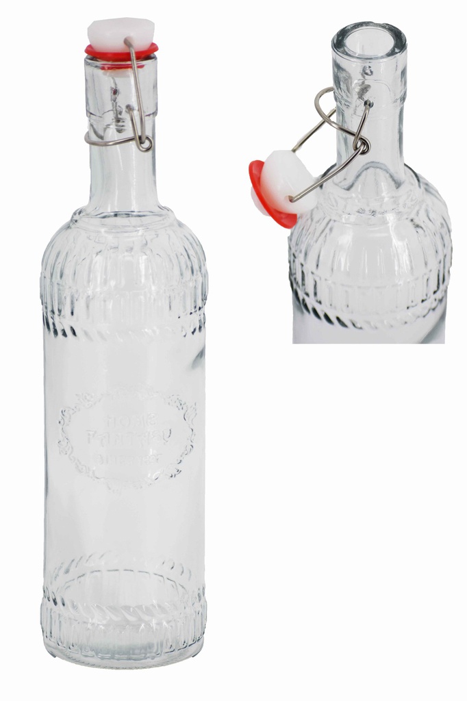 37oz Plastic Plug Glass Bottle w Embossed Sides (12 pcs/ctn)