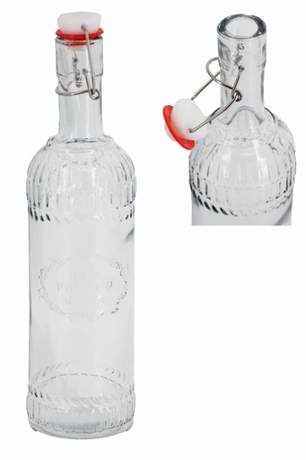 [GL180-1.1] 37oz Plastic Plug Glass Bottle w Embossed Sides (12 pcs/ctn)