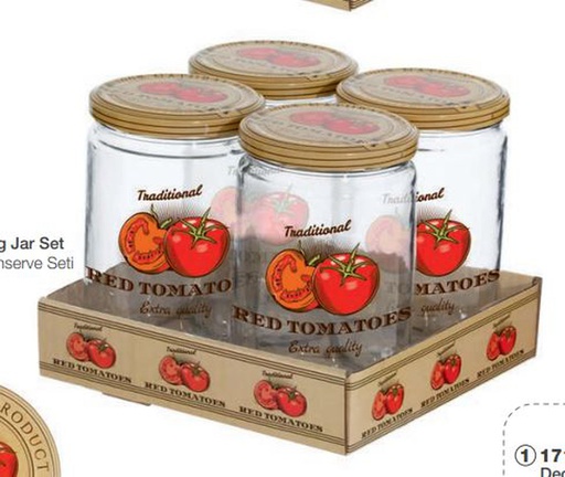 [GL70660BG] 4 pc 600ml Tomato Pattern Sauce Jar Set (4 sets/ctn)