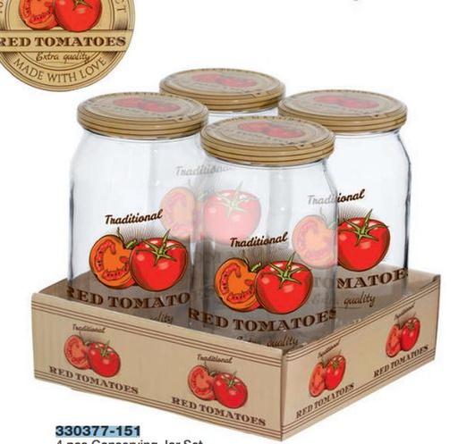 [GL71000BG] 4 pc 1000ml Tomato Pattern Sauce Jar Set (4 sets/ctn)