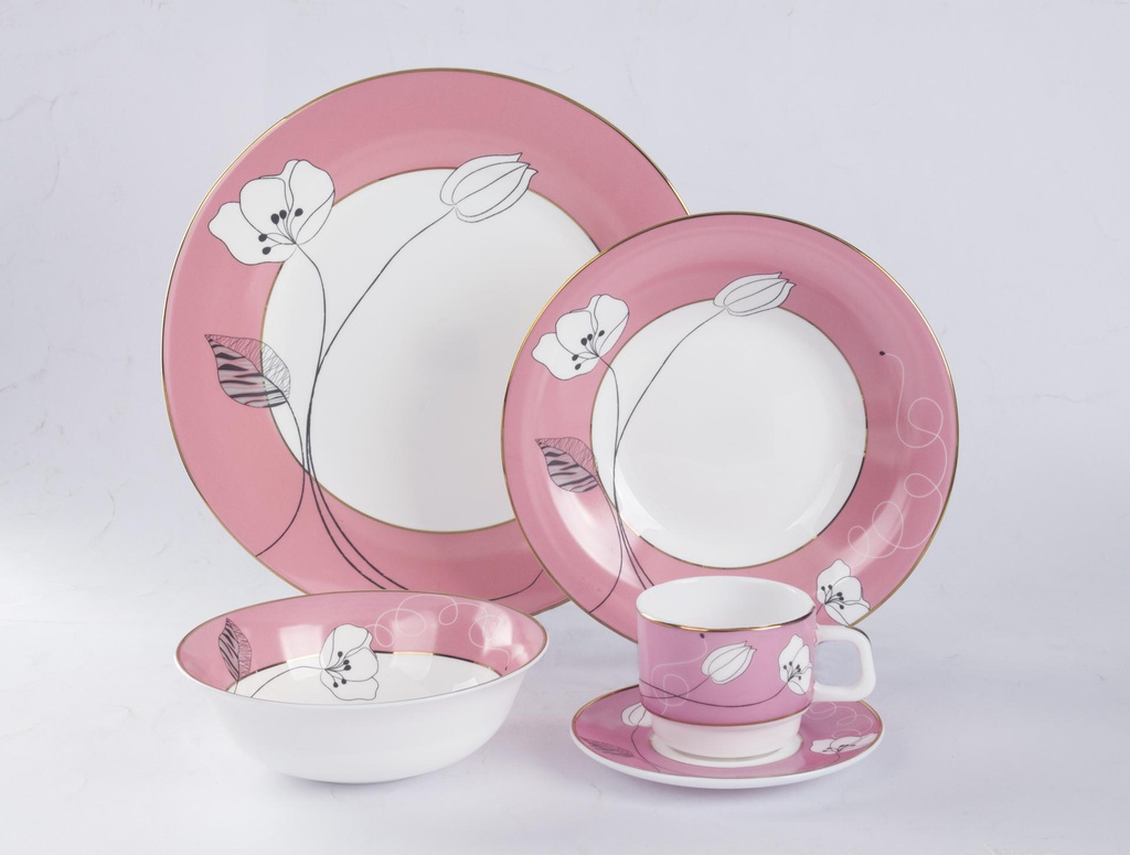 20 pc White Flower Pink Dinner Set (2 sets/ctn)