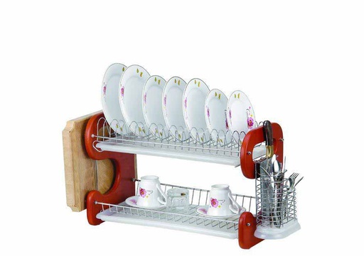 [18833] 22" Double Dish Rack with Utensil/Glass Holder (6 pcs/ctn)