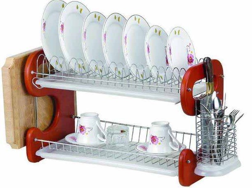 [18866] 16" Double Dish Rack with Utensils/Glass Holder (6 pcs/ctn)