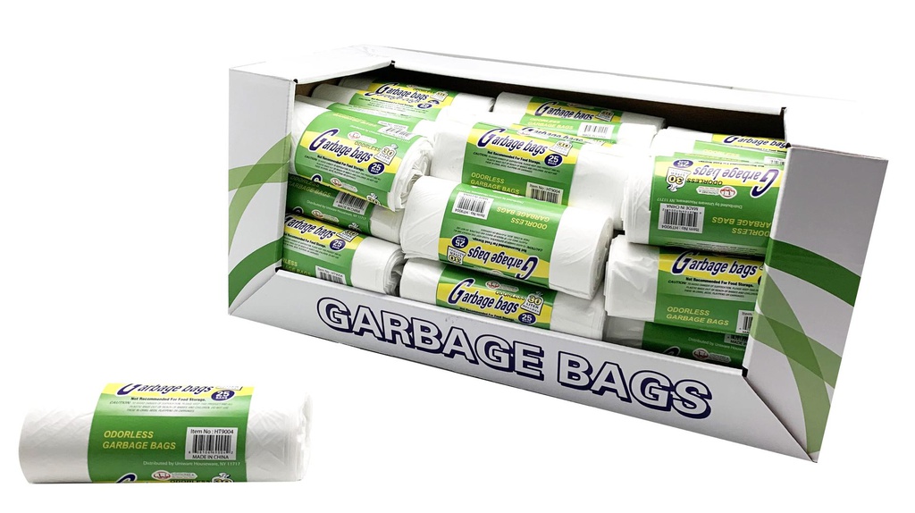 25 pc 8 Gallon Garbage Bags, White (48 roll/ctn)