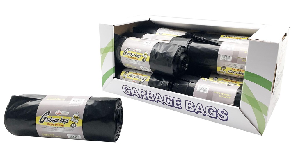 10 pc 40 Gallon Garbage Bags, Black  (12 roll/ctn)