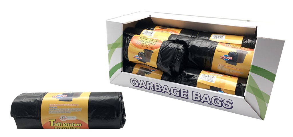 10 pc 30 Gallon Garbage Bags, Black (12 roll/ctn)
