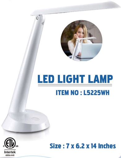 [L5225WH] 7 Watt LED 7"x6.2"x14" White Desk Lamp (8 pcs/ctn)