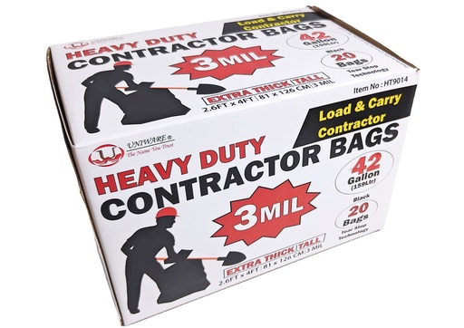[HT9014] 20 pc Black 42 Gallon Construction Garbage Bags, 3 mil (6 box/ctn)