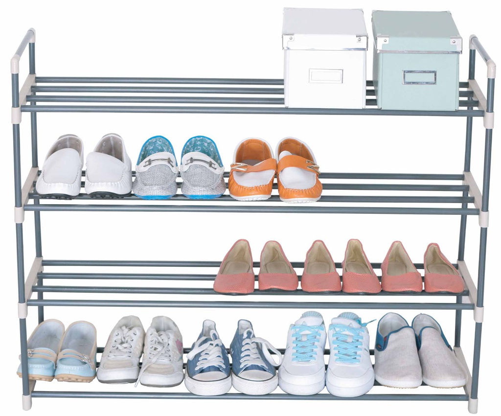 4-Tier Plastic Gray Shoe Rack (6 pcs/ctn)