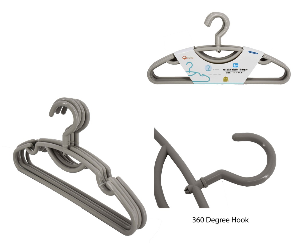 4 pc Plastic  Clothes Hangers Set, Mixed Color, Blue/White/Grey  (24 sets/ctn