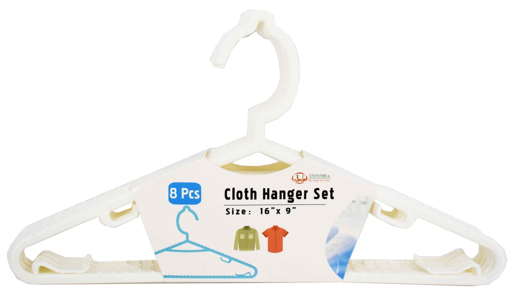 8 pc White Non-Slip Clothes Hangers Set (24 sets/ctn)