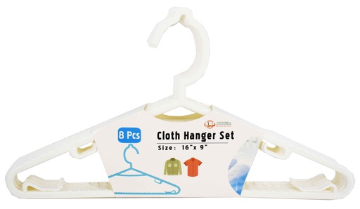 [P28508] 8 pc White Non-Slip Clothes Hangers Set (24 sets/ctn)