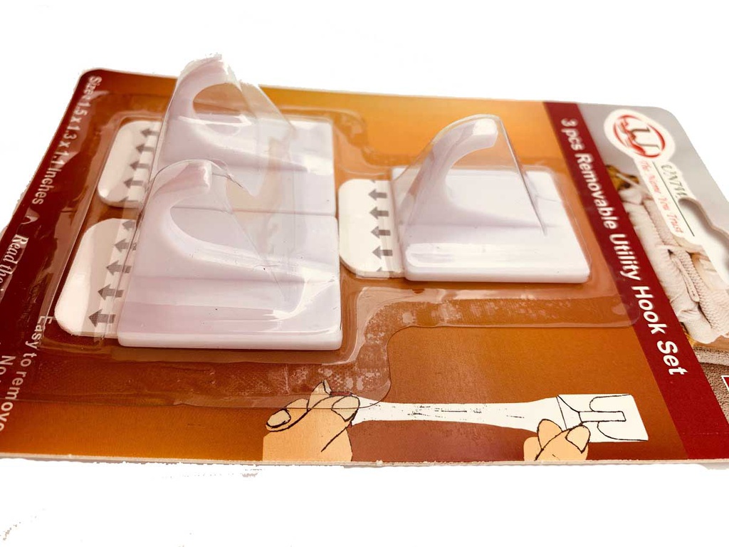 3 pc Traceless Adhesive Utility Hook Set (120 sets/ctn)