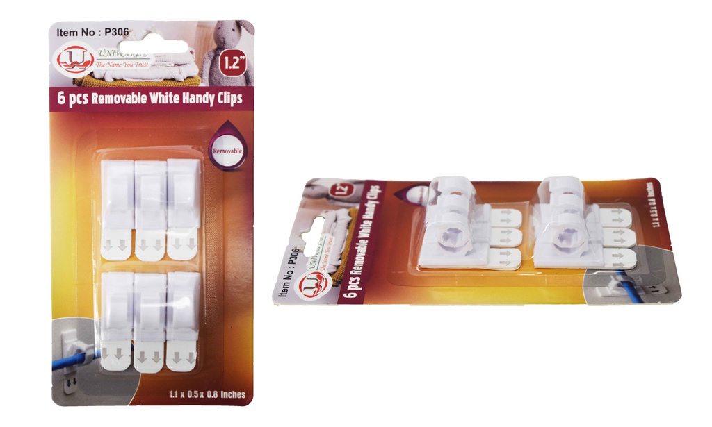 6 pc White Traceless Adhesive Handy Clips (120 pcs/ctn)