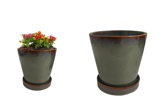 [FL0220] Green Ceramics Flower Pot, H5.4"xD5.3",  13.8x13.5cm (12 pc/ctn)