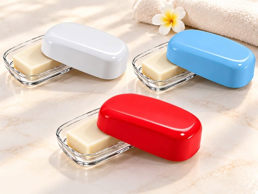 [P73009] Plastic Bar Draining Soap Dish with Cover (36 pcs/ctn)