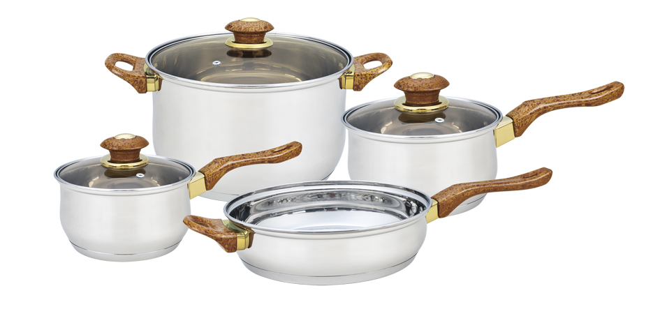 7 pc Stainless Steel Cookware Set w Glass Lids, Induction Compatible Bottom (4 sets/ctn)