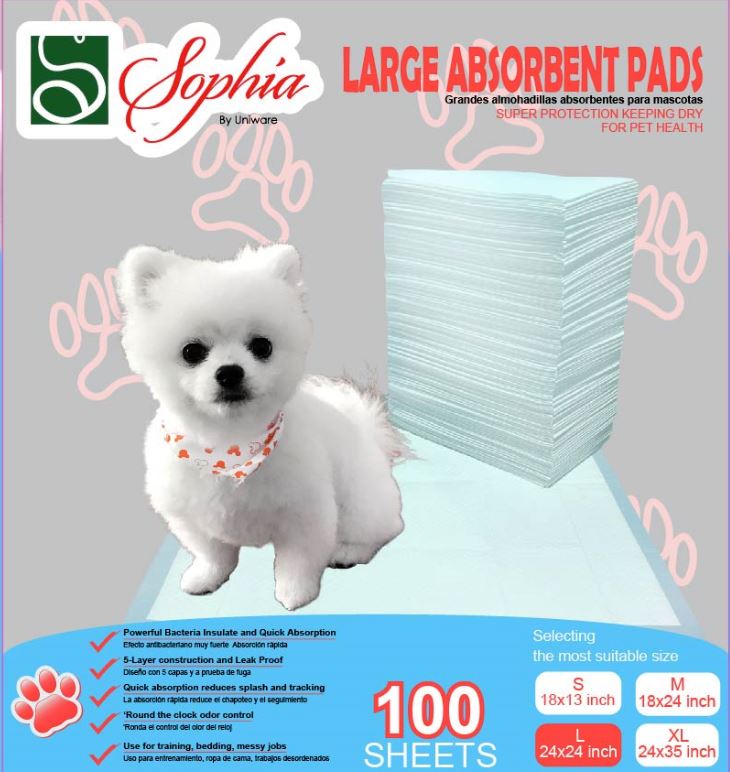24" x 24" 100 Sheet Absorbent Dog Training Pads (4 pcs/ctn)