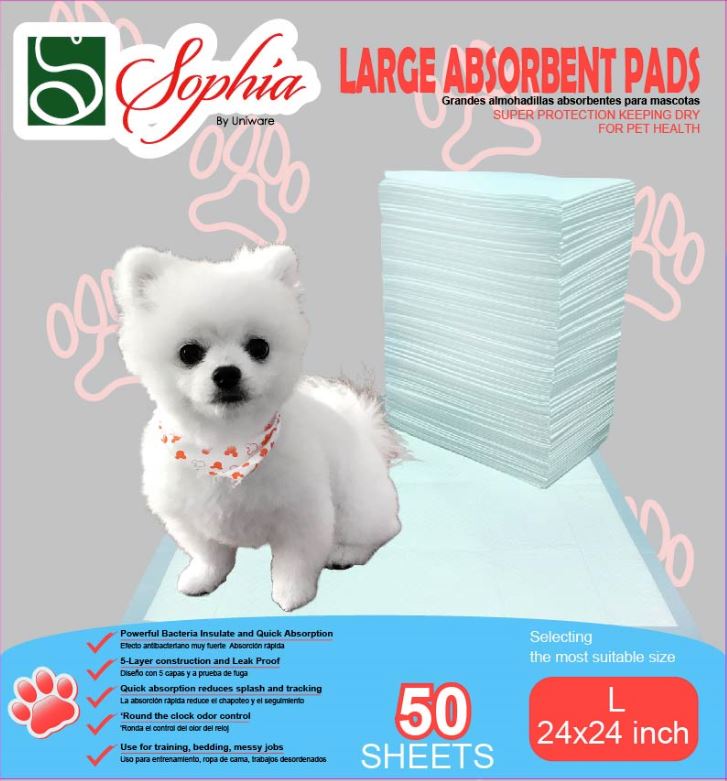 24" x 24" 50 Sheet Absorbent Dog Training Pads (8 pcs/ctn)