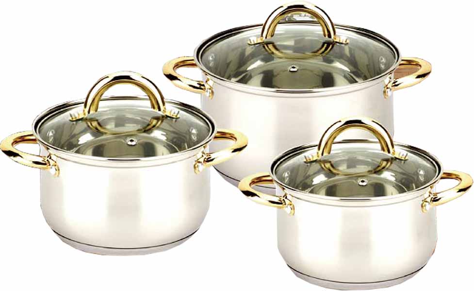 6 pc Stainless Steel Sauce Pot Set w Glass Lid, Induction Compatible Bottom (4 sets/ctn)