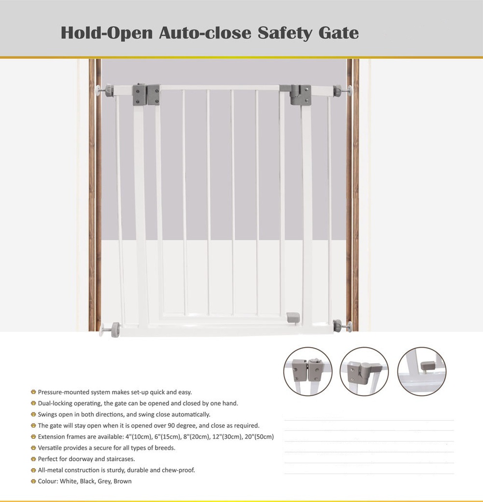 30&quot;x6&quot; Auto-Close Safety Gate with Extension (1 pcs/ctn)