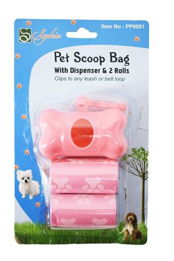 [PP9001] Pink 20 Scoop Bag 2 Roll with Dispenser Set (24 sets/ctn)