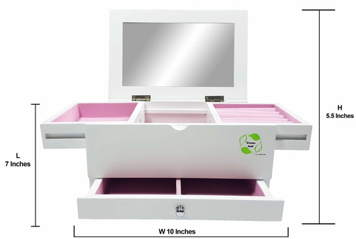 [PY8081-WH] 2 Drawer Jewelry Box with Up-Right Mirror (4 pcs/ctn)