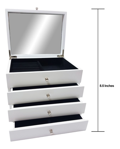 [PY8406-WH] 4 Drawer Jewelry Box with Up-Right Mirror (2 pcs/ctn)