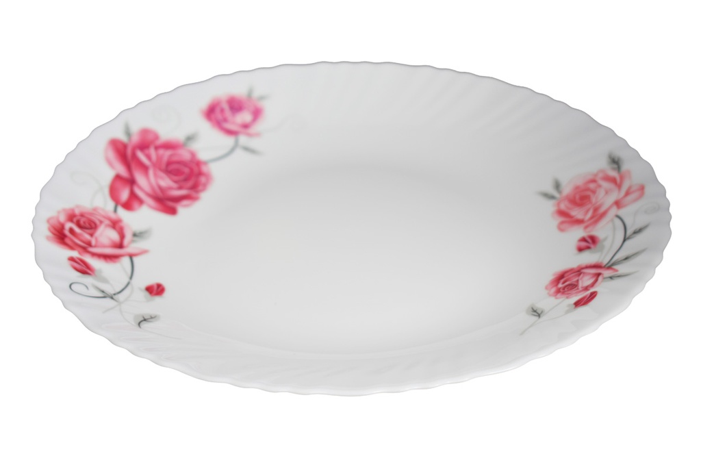 10.5&quot; Opal Glass Rose Design Dessert Plate (36 pcs/ctn)