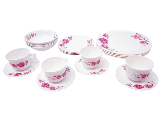 [RS300-20] 20 pc Opal Glass Rose Design Dinner Set (4 sets/ctn)