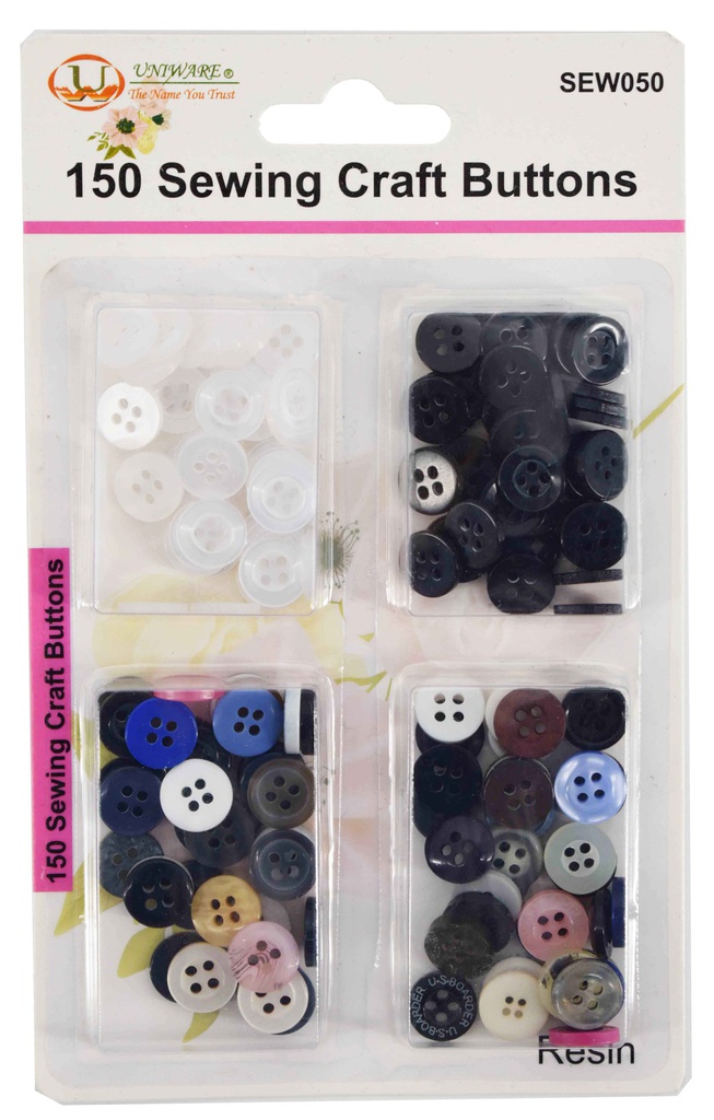 150 pc Various Assorted Buttons, Mixed Colors (288 pcs/ctn)