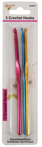 [SEW070] 3 pc Anodized Crochet Hook Set, Mixed Colors (288 pcs/ctn)