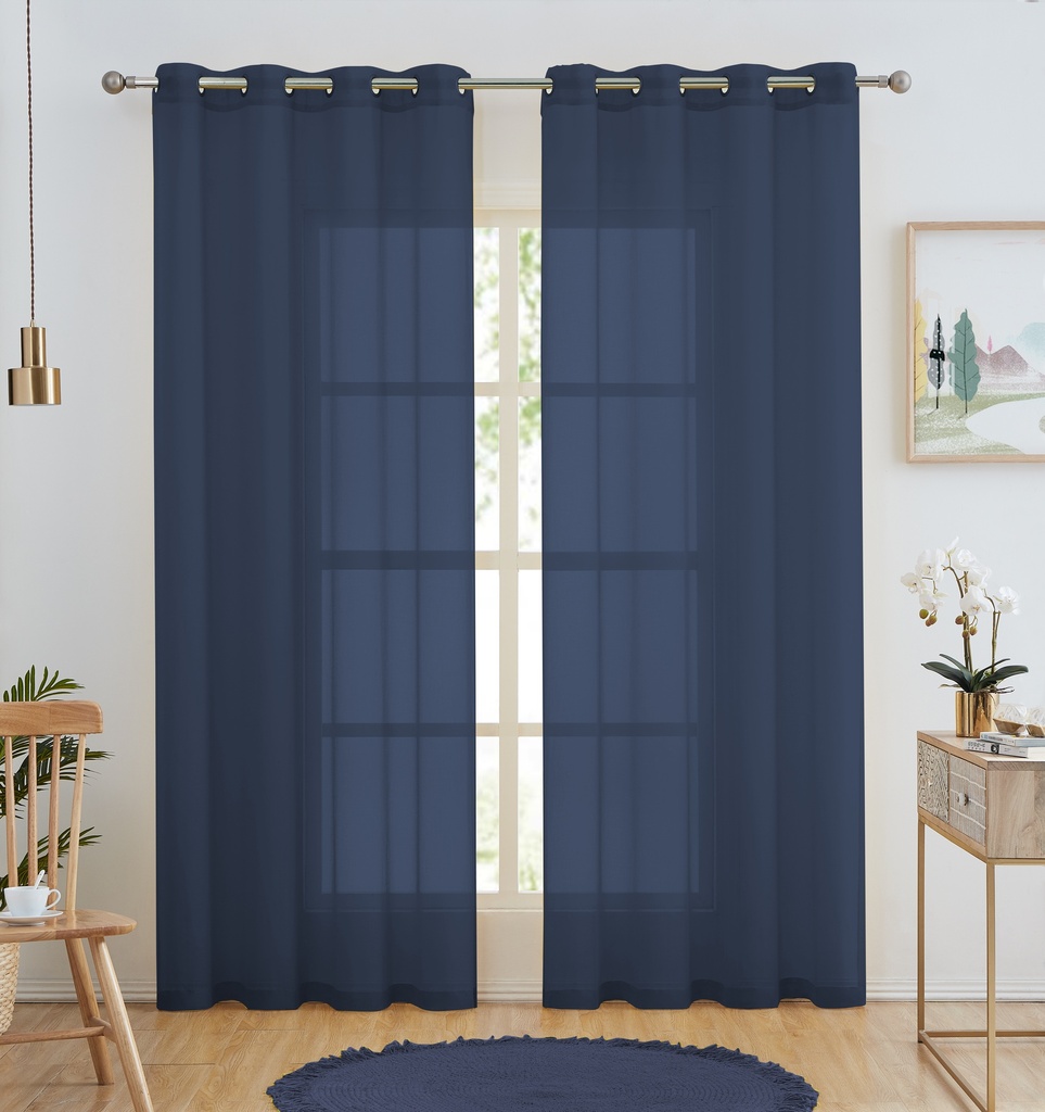 54"x84" Aria Voile Grommet Window Curtain, Navy Blue (24 pc/ctn)