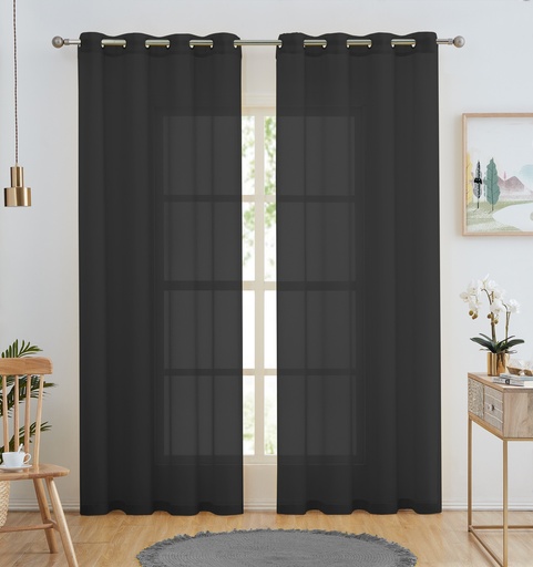 [WC58002BK] 54"x84" Aria Voile Grommet Window Curtain, Black (24 pc/ctn)