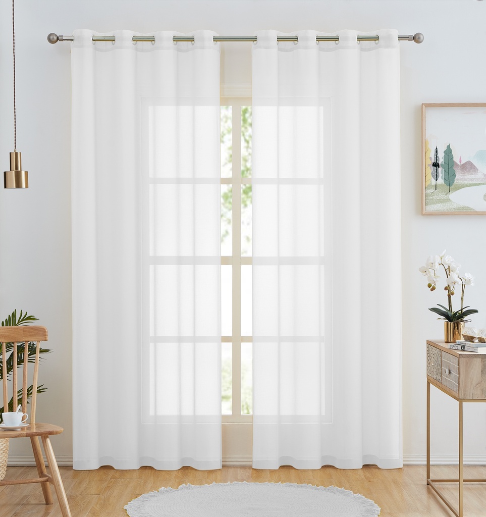 54"x84" Aria Voile Grommet Window Curtain, White (24 pc/ctn)