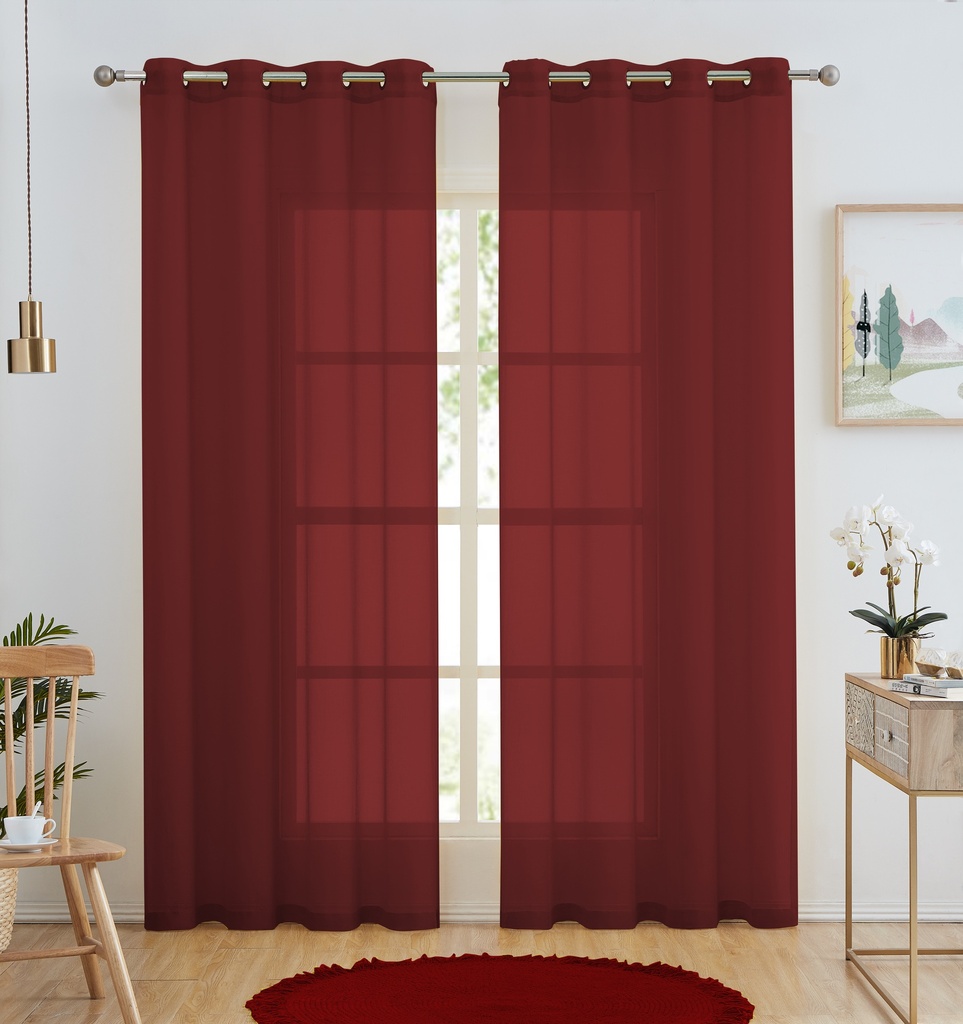 54"x84" Aria Voile Grommet Window Curtain, Burgundy (24 pc/ctn)