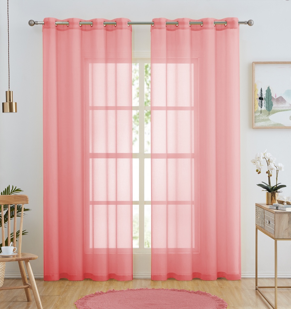 54"x84" Luna Voile Grommet Window Curtain, Coral Pink (24 pc/ctn)