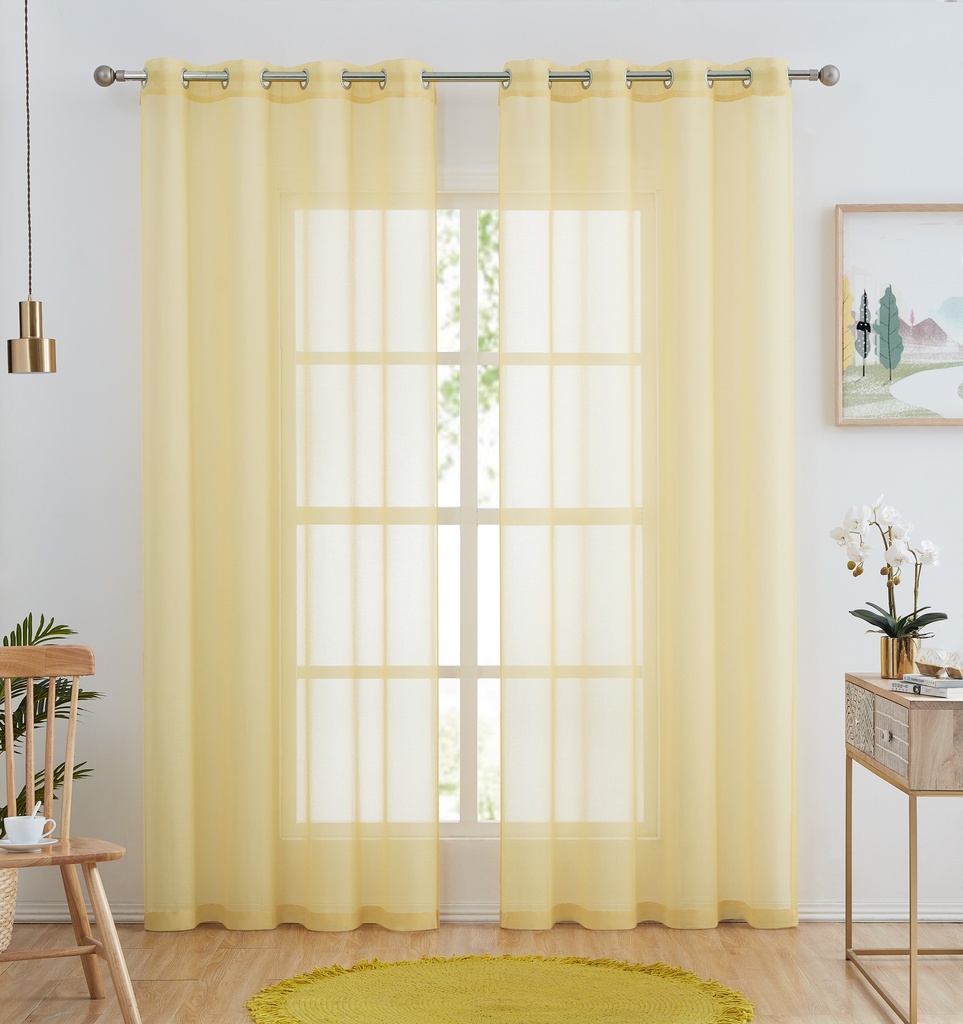 54"x84" Luna Voile Grommet Window Curtain, Light Yellow (24 pc/ctn)