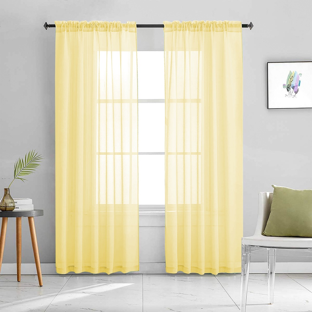 54"x84" Luna Voile Rod Pocket Window Curtain, Light Yellow (24 pc/ctn)