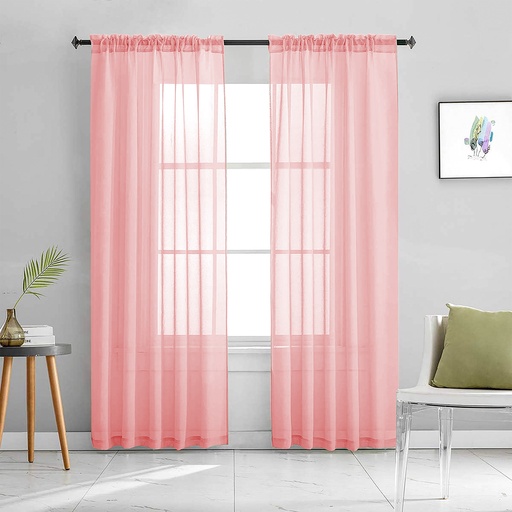 [WC58005CP] 54"x84" Luna Voile Rod Pocket Window Curtain, Coral Pink (24 pc/ctn)