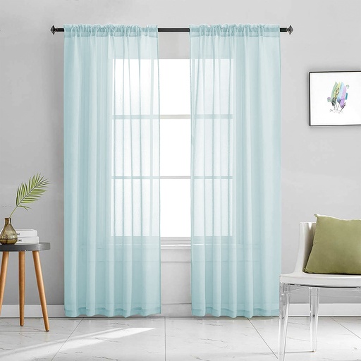 [WC58005BL] 54"x84" Luna Voile Rod Pocket Window Curtain, Lake Blue (24 pc/ctn)