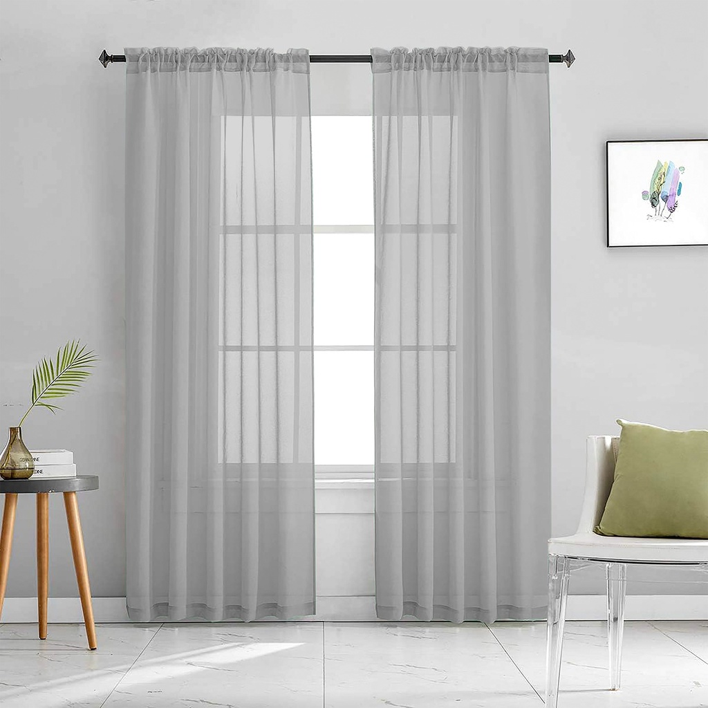 54"x84" Aria Voile Rod Pocket Window Curtain, Grey (24 pc/ctn)
