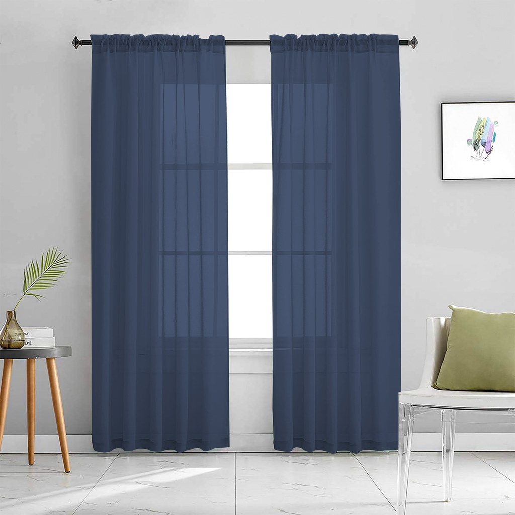54"x84" Aria Voile Rod Pocket Window Curtain, Navy Blue(24 pc/ctn)