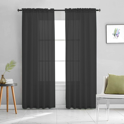 [WC58004BK] 54"x84" Aria Voile Rod Pocket Window Curtain, Black (24 pc/ctn)