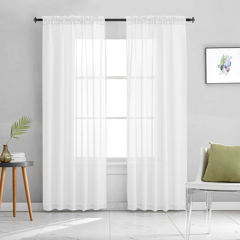 54"x84" Aria Voile Rod Pocket Window Curtain, White (24 pc/ctn)