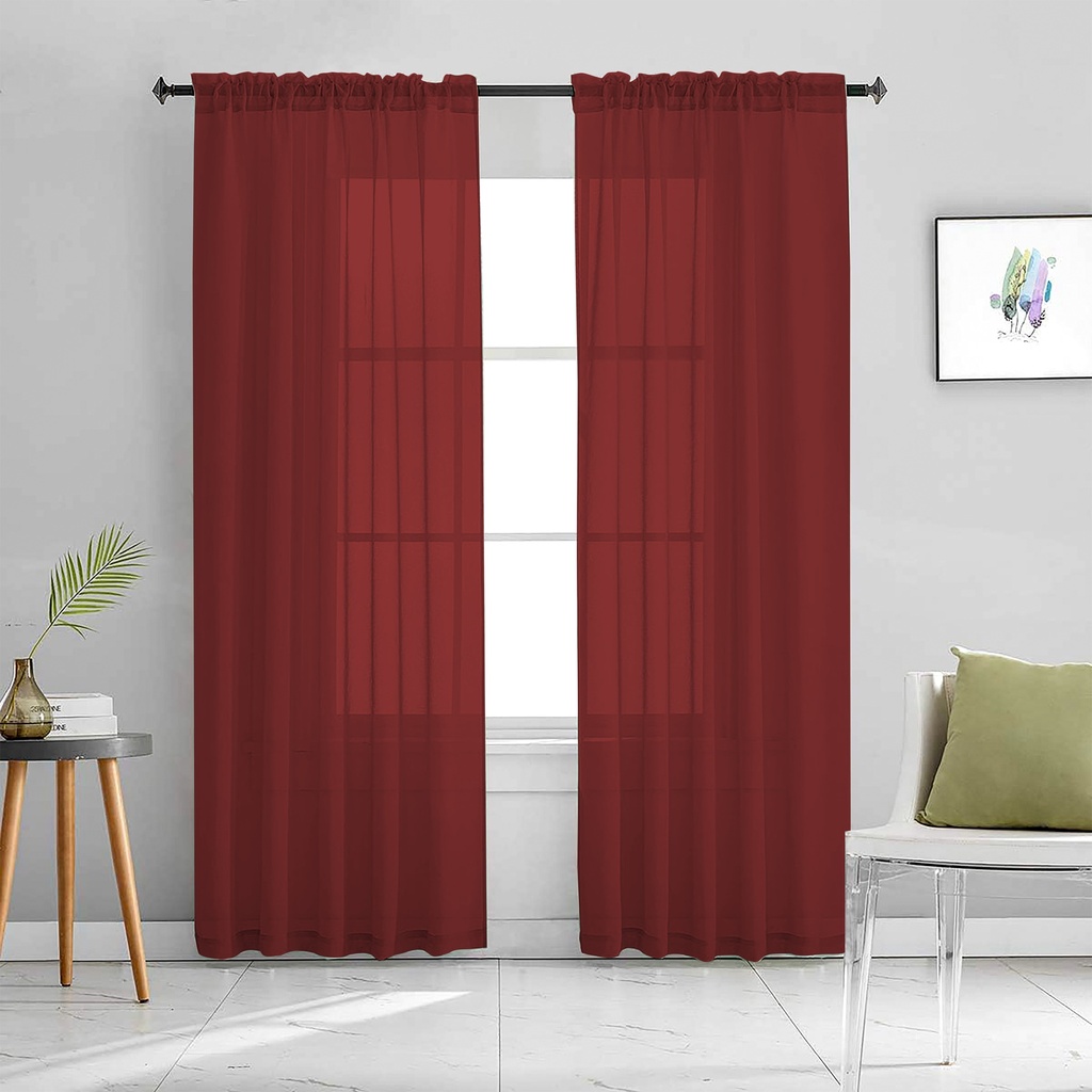 54"x84" Aria Voile Rod Pocket Window Curtain, Burgundy (24 pc/ctn)